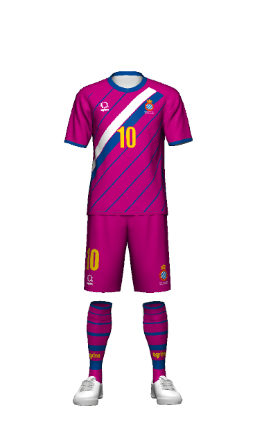 RCDエスパニョールU-15 FP AWAY 半袖ユニフォームの3Dシミュレーション画像